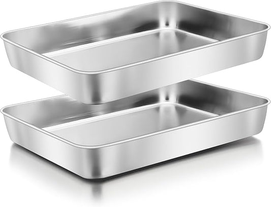 Herogo Rectangle Cake Pan Set of 2, 9 X 12 X 2 Inch Stainless Steel Baking Pan for Oven, Lasagna Brownies Casseroles Cakes Bakeware, Dishwasher Safe