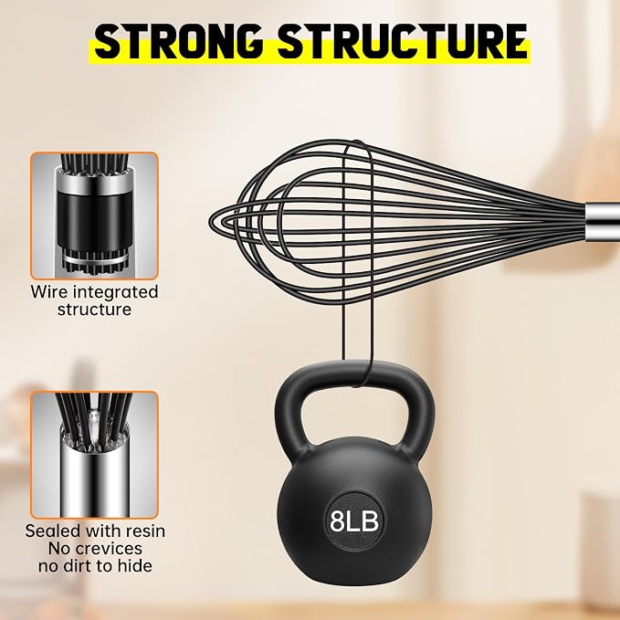 HOTEC 4 Pieces Silicone Whisks Set, Wire Balloon Whisks for cooking Egg Beater, Non-slip Handle Whisk for Non-stick Cookware Perfect for Cooking, Stirring, Beating and Blending,Black