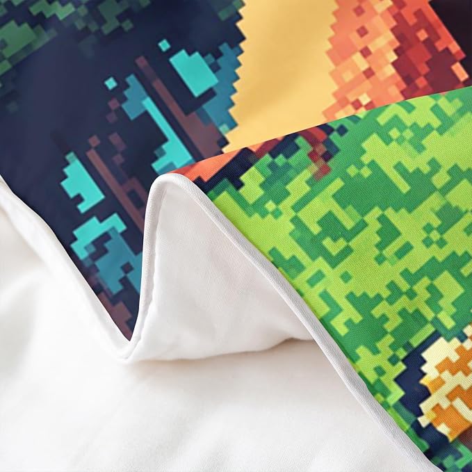 100% Nature Cotton Camper Tent Duvet Cover Queen Size 3 Pcs Pixel Style Camping Bedding Set Room Decor Gifts Video Games Comforter Cover,Comforter Not Included