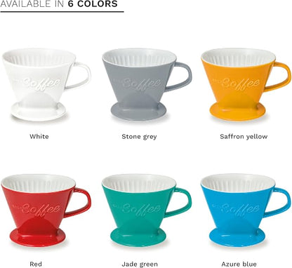 Creano XXL Porcelain Coffee Dripper Saffron - Ceramic Cone Brewer - Pour Over Coffee Maker - Filter Size 4 - huge and heavy quality 800gr/28oz - 6 Colours availeble