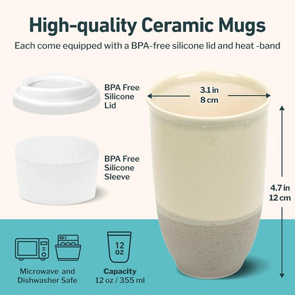 NOVA CERAMICS Travel Mug – Coffee Travel Mug – Reusable Coffee Cup Unique to Go Mug – Microwave & Dishwasher Safe Coffee White Tumbler - Gifts for Women Men Him Her – 12oz – Sea Mist