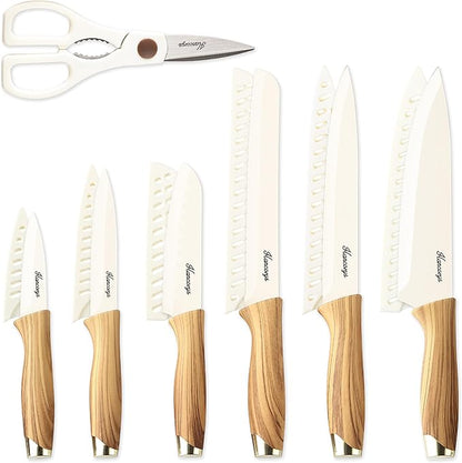 Knife set, 13 Pieces Kitchen Knives Set, Nonstick Ceramic Anti-Rust Coating and Blade Guard, Holiday Gifts for Kitchen, Camping Essentials