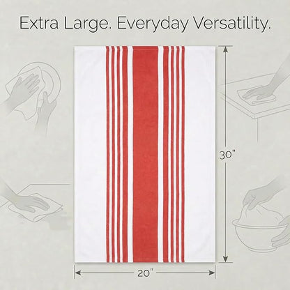 Urban Villa Kitchen Towels 100% Cotton Dish Towels for Kitchen (Set of 6) 20”x30” Dish Cloths Highly Absorbent Kitchen Linen Set with Hanging Loop Perfect for Drying Dishes Cleaning Towels-Red White