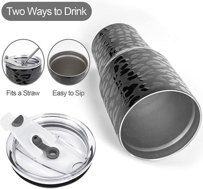 D·S 30oz Black Leopard Tumbler Stainless Steel Insulated Travel Mug with Straw Lid Cleaning Brush