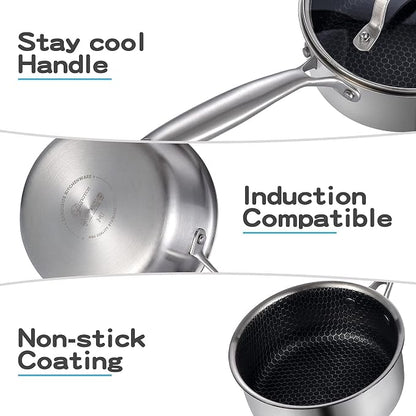 LOLYKITCH 2.5 QT Hybrid Tri-Ply Stainless Steel Non-Stick Saucepan with Lid,Induction Sauce Pot,Dishwasher and Oven Safe.
