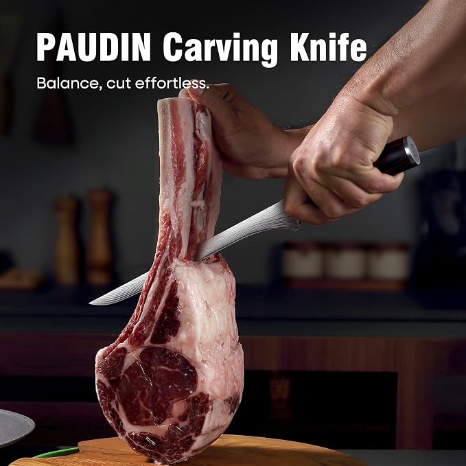 PAUDIN Carving Knife, 10 Inch Ham Slicing Knife for Meat Cutting, High Carbon Stainless Steel, Ergonomic Pakkawood Handle with Sheath, Ultra Sharp Blade for Prosciutto/Jamon Serrano, Gift Box