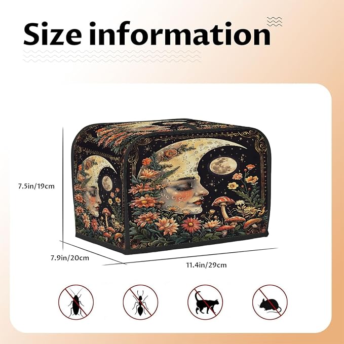 Moon Mushroom Toaster Cover 2 Slice Wide Slot Washable Toaster Covers | Face Flowers Dust and Fingerprint Protection Bread Maker Covers for Kitchen Accessories Decor Bakeware Women Gift