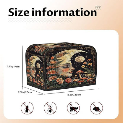 Moon Mushroom Toaster Cover 2 Slice Wide Slot Washable Toaster Covers | Face Flowers Dust and Fingerprint Protection Bread Maker Covers for Kitchen Accessories Decor Bakeware Women Gift