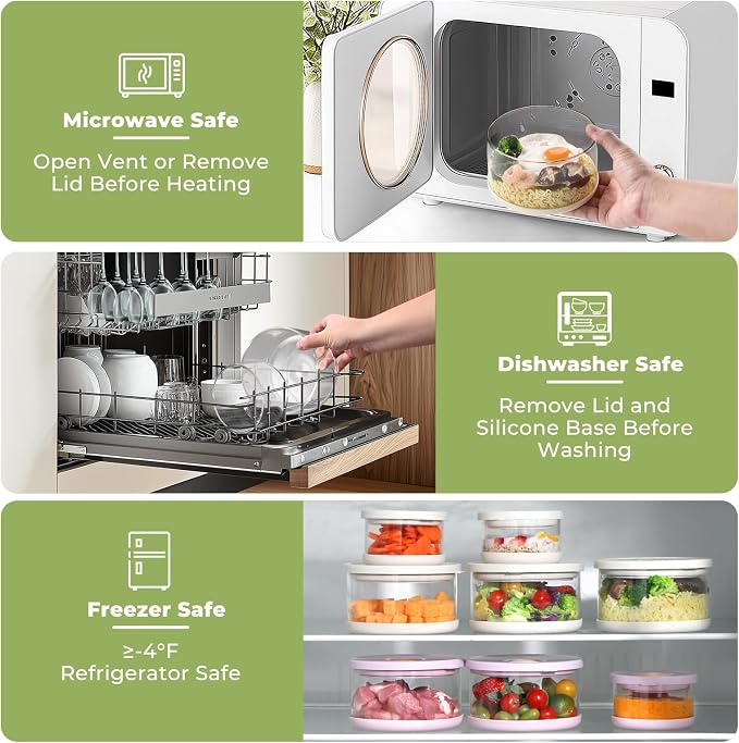 SAYAPE Glass Food Storage Containers with Airtight Lids, 33.8oz & 11.8oz High-Borosilicate Glass Meal Prep Containers with Spork, Bento Lunch Boxes for Salad, Ramen, Soup, Fruit - 2 Pack, White
