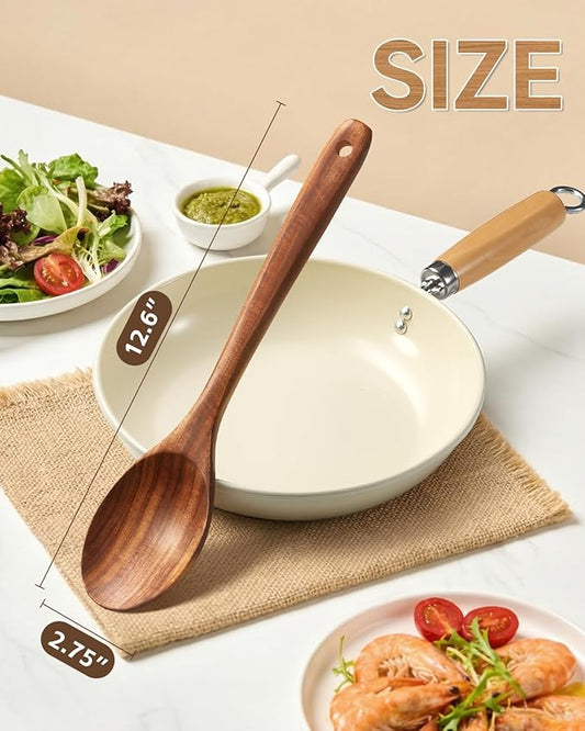 Wooden Cooking Spoons, 2 PCS Large Wooden Spoons for Cooking, Natural Teak Wood Spoons for Stirring Tasting Baking, Good Grip Heat Resistant Durable Wooden Kitchen Utensils