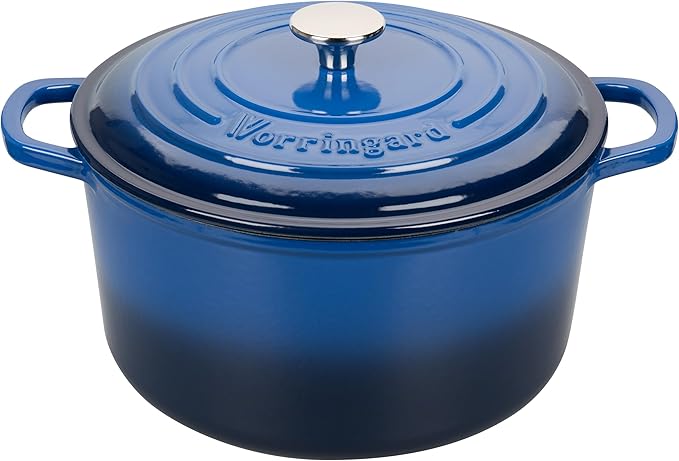 VORRINGARD Enameled Cast Iron Dutch Oven Pot with Lid, for Sourdough Bread Baking, Round Dutch Ovens, 6 Quart, Blue