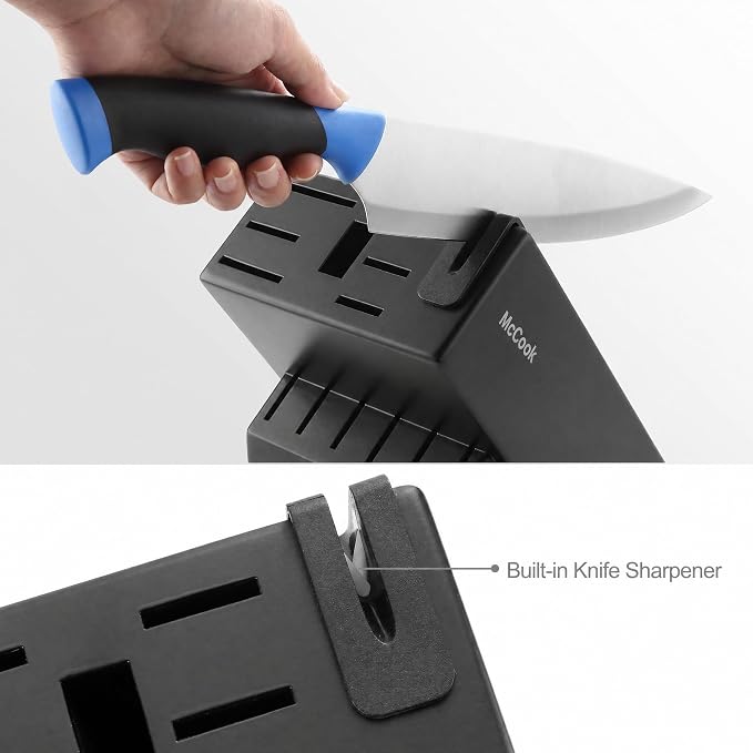 McCook Knife Sets, German Stainless Steel Kitchen Knife Block Sets with Built-in Sharpener