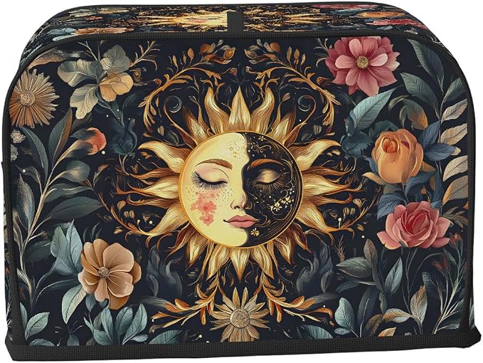Sun Moon Toaster Cover 2 Slice Wide Slot Washable Kitchen Appliance Covers Fingerprint Bread Machine Dust Cover Small Toaster Oven Accessories Covers Bread Maker Bag Women Gift