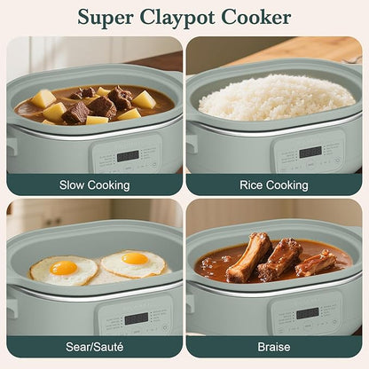 MAGNIFIQUE 4 Quart Programmable Casserole Slow Cooker, 8-in-1 Multi Cooker with Removable Non-Toxic Stoneware Crock, Claypot Slow Cooker, Rice-cooking, Nonstick, Oven Safe Pot to 450°F, Olive