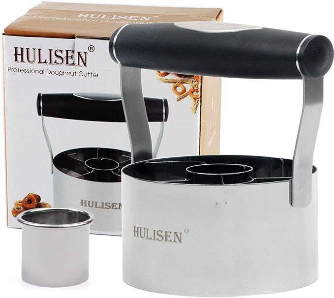 HULISEN Donut Cutter, 3.5 inch Stainless Steel Doughnut Cutter with Soft Grip Handle, and Small Biscuit Cutter, Professional Baking Dough Tools, Gift Package (Pack of 2)