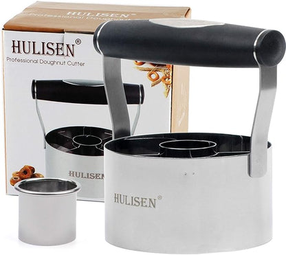 HULISEN Donut Cutter, 3.5 inch Stainless Steel Doughnut Cutter with Soft Grip Handle, and Small Biscuit Cutter, Professional Baking Dough Tools, Gift Package (Pack of 2)