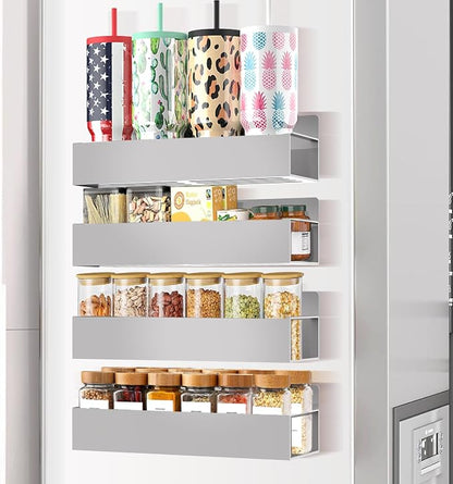 SMRCAD Magnetic Spice Rack for Refrigerator Seasoning Organizer for Spice Fridge Shelf storage Magnetic Shelf with Hook for Oven (GREY, 4pack)