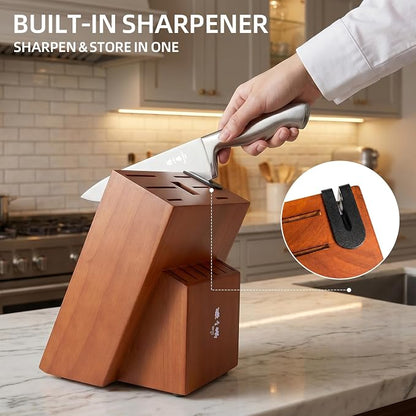 ZHANG XIAO QUAN 15-Piece Kitchen Knife Set with Block, High Carbon Stainless Steel, Ergonomic Hollow Handles, Durable Sharp Blades for Precision Cutting, Silver