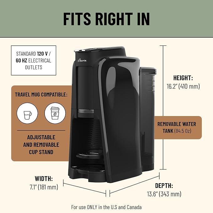 Flavia Aroma Brewer - Coffee Machine, Makes Coffee, Lattes, Tea, and other Hot or Iced Beverages with Single-Serve Freshpacks, Multiple Brew Sizes, Grey, Works ONLY with Flavia Freshpacks.