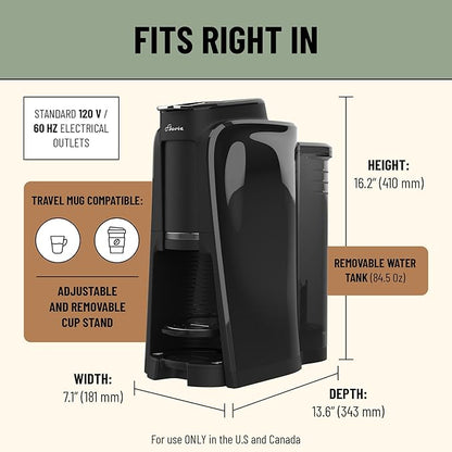 Flavia Aroma Brewer - Coffee Machine, Makes Coffee, Lattes, Tea, and other Hot or Iced Beverages with Single-Serve Freshpacks, Multiple Brew Sizes, Grey, Works ONLY with Flavia Freshpacks.