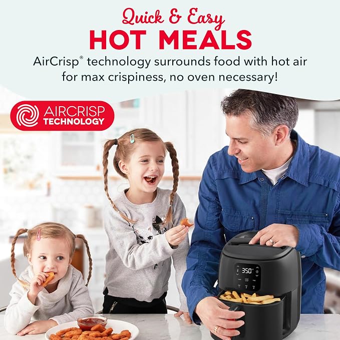 Dash Tasti-Crisp™ Digital Air Fryer – 2.6 Quart Small Compact Mini Air Fryer for French Fries, Nuggets & More, 1-2 People, Auto Shut Off, Adjustable Temp, Dishwasher Safe Parts - Black