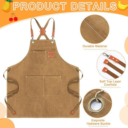 Toulite 4 Pack Canvas Chef Apron for Men with Adjustable Strap Cross Back Cotton Barber Apron with Pocket, 26 x 30''
