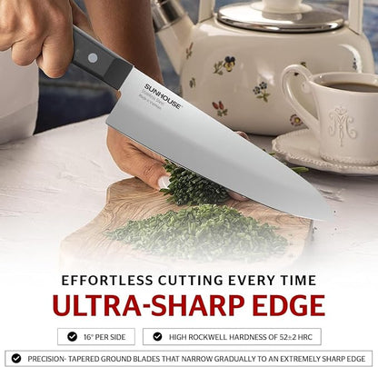 Sunhouse Chef Knife 7.5 Inch Ultra Sharp Kitchen Knife - High Carbon Stainless Steel, Ergonomic Non-Slip Handle, Apartment Essentials, Fathers Day Gift for Dad Husband Him
