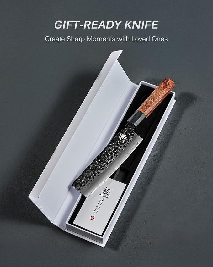 KYOKU Nakiri Knife, Kage Series 7" Kitchen Knife with 3-Layer Laminated Steel Blade Rosewood Handle, Japanese Nakiri Chef Knife with Sheath, Vegetable Knife for Chopping Slicing Mincing and More