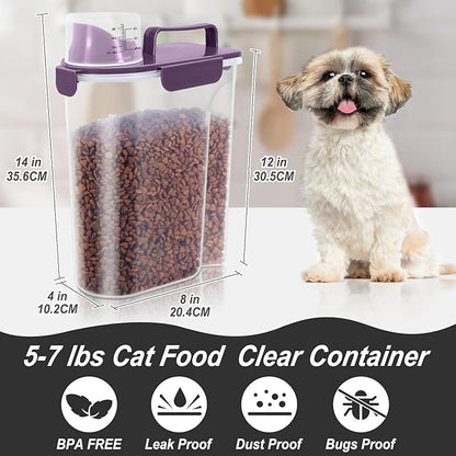 LEAWALK 5Lbs/6Qt Airtight Pet Storage Container Translucent Body, Upgraded Large Nozzle With Handle Design For Cat Dog Bird Food and for Small Animal Kibble, Oatmeal, Rice, Flour, Brown Sugart-Purple