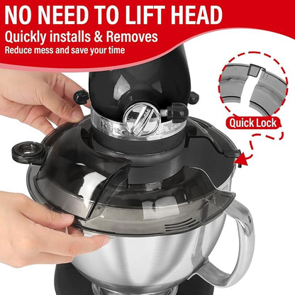 Pouring Shield for KitchenAid Tilt Head 4.5-5 QT (for Stainless Steel Bowls Only), for Kitchen aid Accessories and Attachments, Fully Enclosed Foldable Lid Mixer Bowl Cover, Not For Bowl Lift (Black)