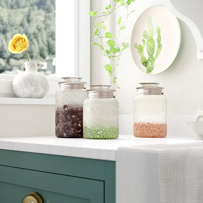 4pc Vintage Glass Canister Set with Airtight Lids - For Kitchen Food Storage and Organization