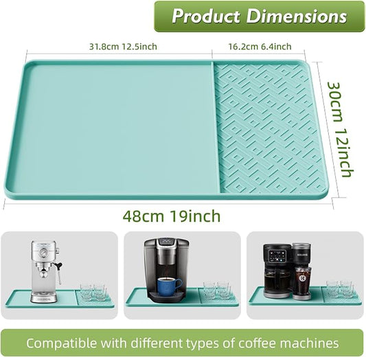 Silicone Coffee Mat with Raised Edges 19" x 12" – Waterproof Countertop Mat, Coffee Maker Pad, Espresso Machine Mat, Heat Resistant Dish Drying Mat