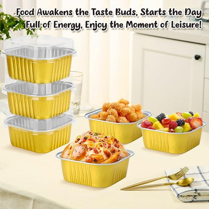selizo 60 Pack 5oz Mini Disposable Cake Pans with Lids, Aluminum Foil Square Baking Cups, 3.5x3.5 Small Baking Cake Tins Cup Cake Containers with Lids for Individual Cakes