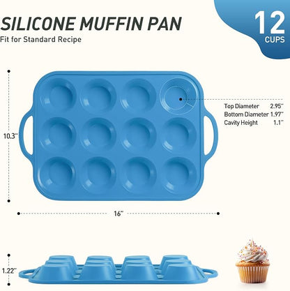 Socisen 12 Cups Silicone Muffin Pan with Metal Reinforced Frame Regular Size Cupcake Pan Tray Egg Bites Silicone Circle Cookie Molds Muffin Tin Tray Tart Pans Kitchen Baking Mold Tools for Cooking