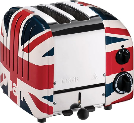 Dualit Classic 2 Slice NewGen Toaster - Limited Edition - Stainless Steel - Hand Built in the UK - Replaceable ProHeat Elements - 120V - Defrost Bread - Mechanical Timer - Union Jack Classic Toaster