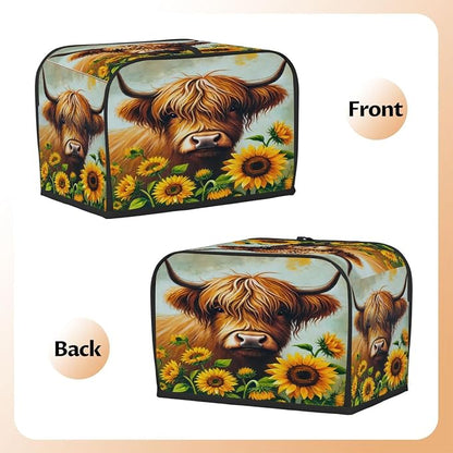 Alpine Cow Sunflower Toaster Cover 4 Slice Wide Slot Washable Kitchen Appliance Covers Fingerprint Bread Machine Dust Cover Small Toaster Oven Accessories Covers Bread Maker Bag Women Gift