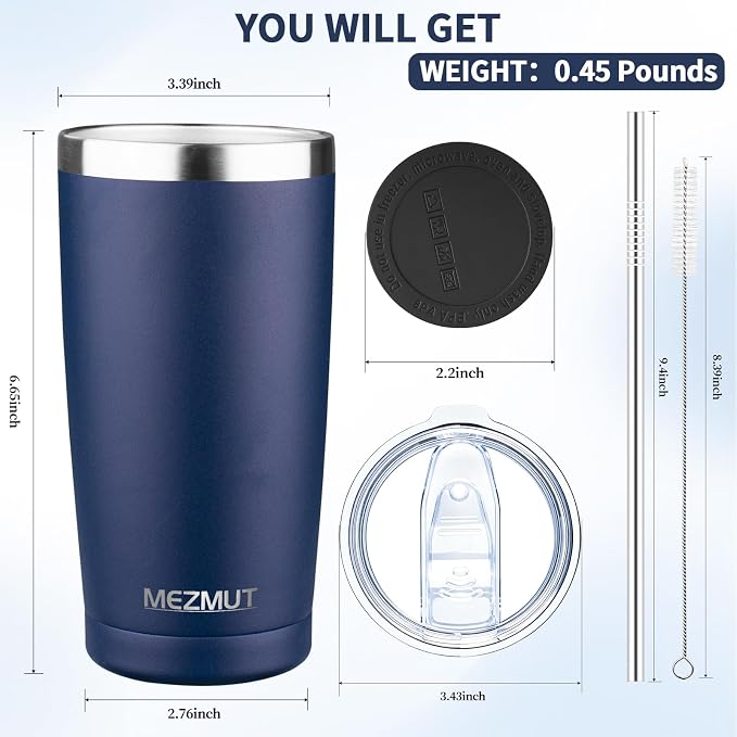 MEZMUT 20oz Tumbler Coffee Travel Mug with Lid and Straw, 6 Pack Stainless Steel Double Wall Vacuum Spill Proof Insulated Tumbler, Hot or Iced Coffee Cups for Drinks (6Pcs, Navy Blue)