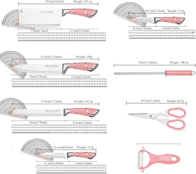 Kitchen Knife Set, 9-Piece Red Kitchen Knife Set with Acrylic Block, Non Stick Sharp High Carbon Stainless Steel Knife Set for Kitchen Cutting Meat Slicing Chopping Kitchen Gifts for Women (Red)