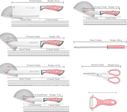Pink Kitchen Knife Set, 9-Piece - Non-Stick, Sharp, High Carbon Stainless Steel Knives with Acrylic Block - Perfect for Meat Slicing, Chopping - Ideal Kitchen Gifts for Women