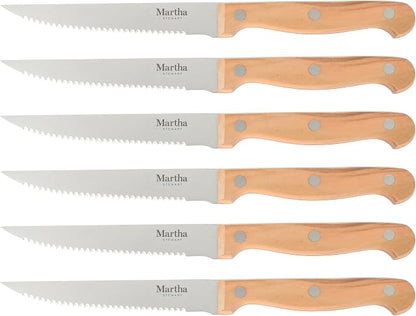 Martha Stewart Austenwood 15-Piece Knife Block Set, German Stainless Steel Kitchen Knives with Forged Italian Olive Wood Handle