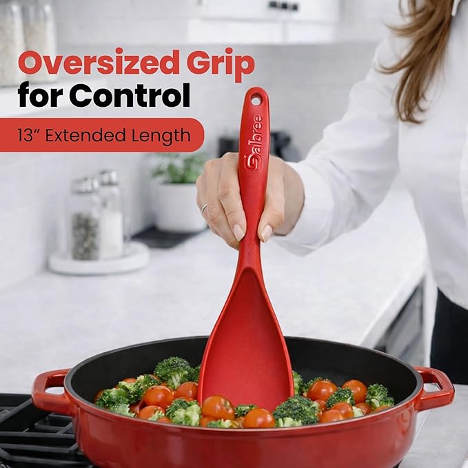 Silicone Spoon Spatula for Cooking - Multifunction Scoop Spatula Spoonula - Heat Resistant Cooking Spoon for Nonstick Cookware - Large Silicone Kitchen Spoon - Seamless Design (Red,2pcs)