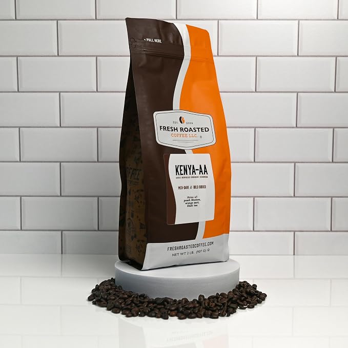 Fresh Roasted Coffee, Kenya AA, 2 lb (32 oz), Med-Dark Roast, Kosher, Ground