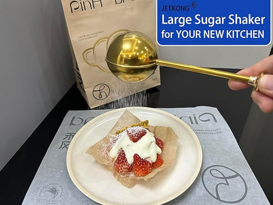 JETKONG 2 Pcs Flour Sifter, Stainless Steel Flour Duster for Bread Baking, Bakers Dusting Wand for Powdered Sugar and Spices (Small+Large, Gold)