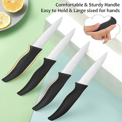 4-Piece Paring Knife Set, 4 Inch 4Cr14 Stainless Steel Sharp Fruit Vegetable Peeling Knives with Ergonomic Anti-Slip Large Handle, Small Kitchen Utility Knife for Daily Meal Prep, Black