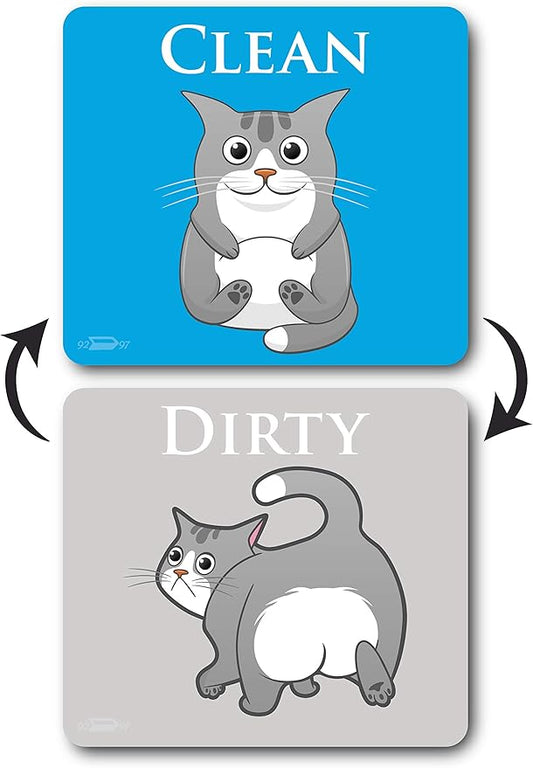Gray Funny Cat Clean Dirty Dishwasher Magnet, Dishwasher Magnet Clean Dirty Sign, Reversible Funny Dish Washer Refrigerator Sign, Cute Cat Stickers, Double Sided