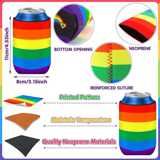 18 Pack Pride Rainbow Can Cooler Sleeves Beer Drink Can Bottle Cooler Sleeves Cooler Collapsible for Pride LGBT Bisexual Parades Decorations Party Favors Accessories