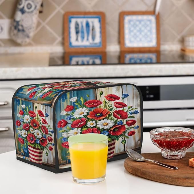 Toaster Cover 4 Slice Wide Slot kitchen 8Bread Toaster Oven Dustproof Cover Small Appliance Kitchen Covers Dust and Fingerprint Protection for Women Gift 4 Slice