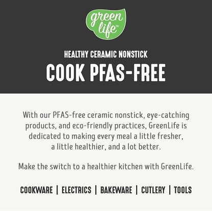 GreenLife 16 Piece Nonstick Cookware Set, Soft Grip Non-Toxic PFAS-Free Ceramic Pots & Pans, Dishwasher & Oven Safe, Frying, Sauce, Utensils, Glass Lids, Stay-Cool Handles, Wobble Free, Black & Cream
