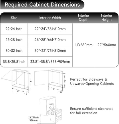 Pull Down Shelf Organizer, 22''~24'', White | Heavy Duty, Kitchen Upper Cabinet, 2-Tier, Adjustable Width, for Kitchen Upper Cabinet