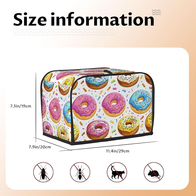 Donuts Theme 2 Slice Toaster Cover Wide Slot Dustproof Bread Maker Cover Fingerprint Protection Kitchen Appliance Cover Toaster Bag